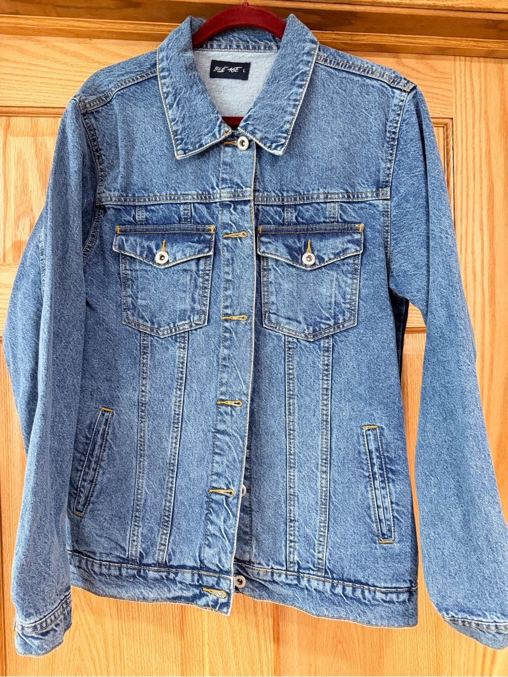 Blue Age Women’s denim Jean jacket size large 100% cotton classic jacket